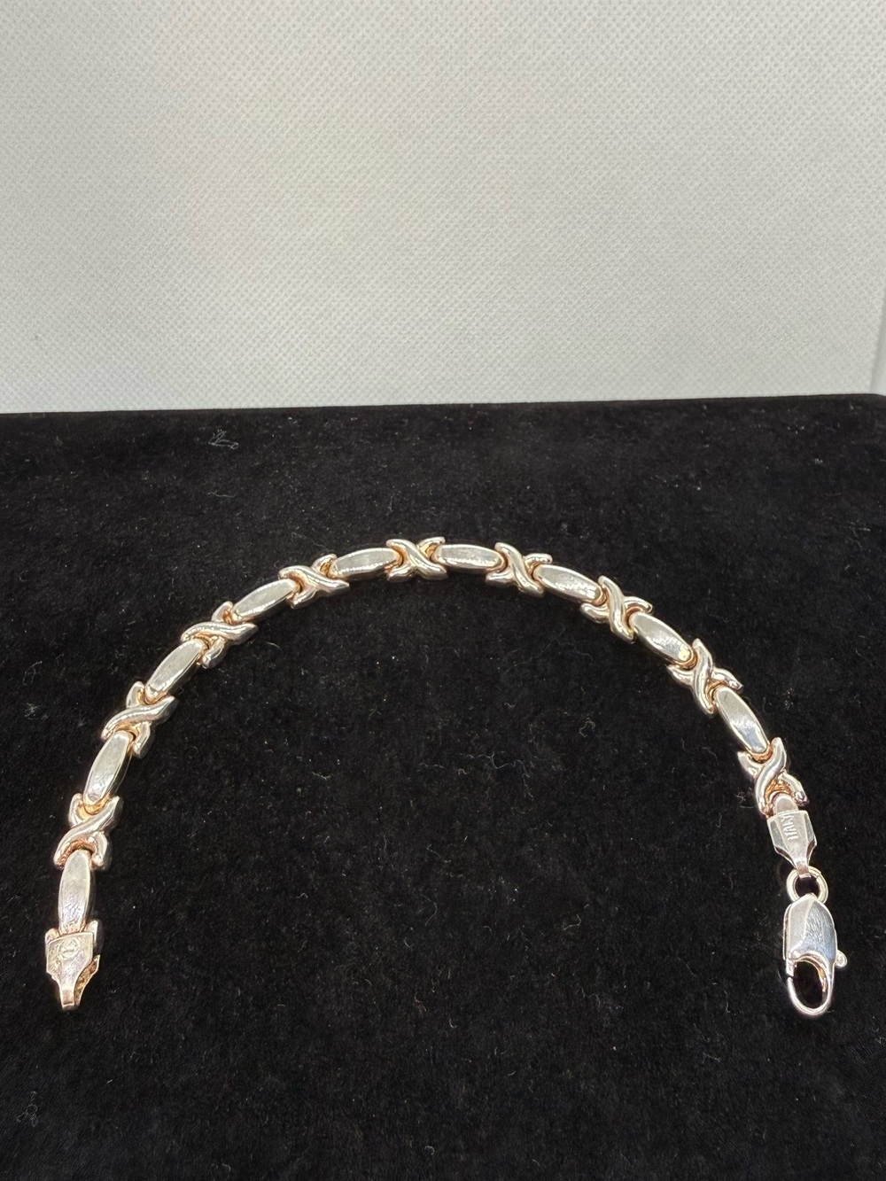 Italy 925 Sterling Silver Two Tone X Link Bracelet 6.75”